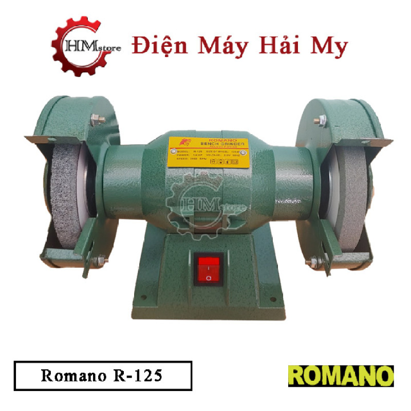 Mày mài bàn 2 đầu đá Romano 125mm - Máy mài bàn gia dụng ( mài dao, mài kéo, mài kim loại...v.v)