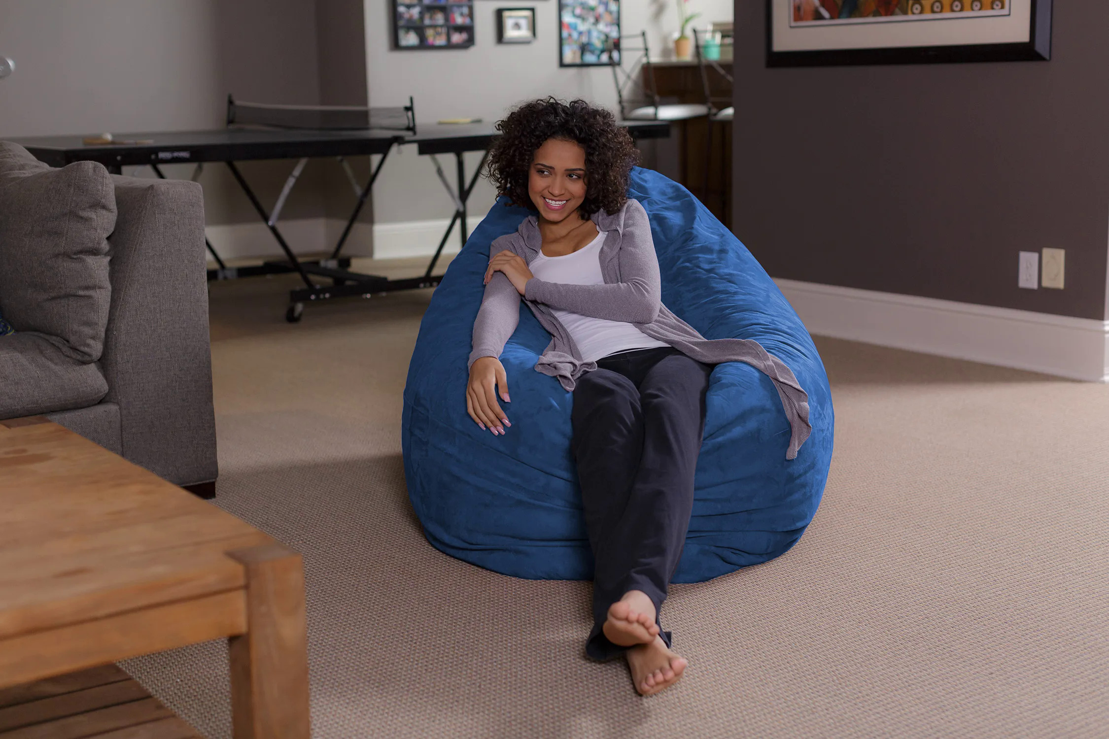 Sofa lớn Microsuede túi Đậu gối, màu xanh ghế cho phòng ngủ phòng khách đồ nội thất lớn Vòng mềm Fluffy Faux Bìa chỉ