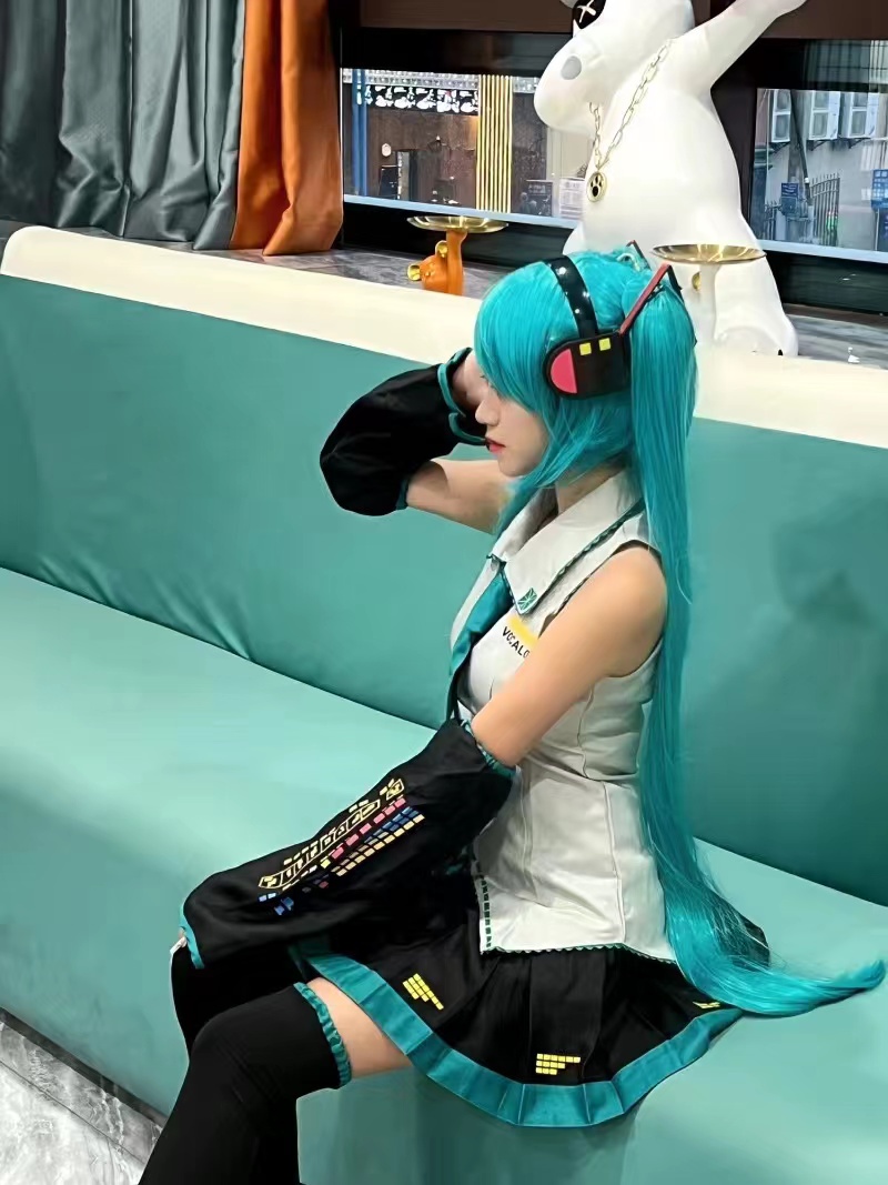 Disfraz de Cosplay de Anime Vocaloid Miku, vtido Midi de cuero PU