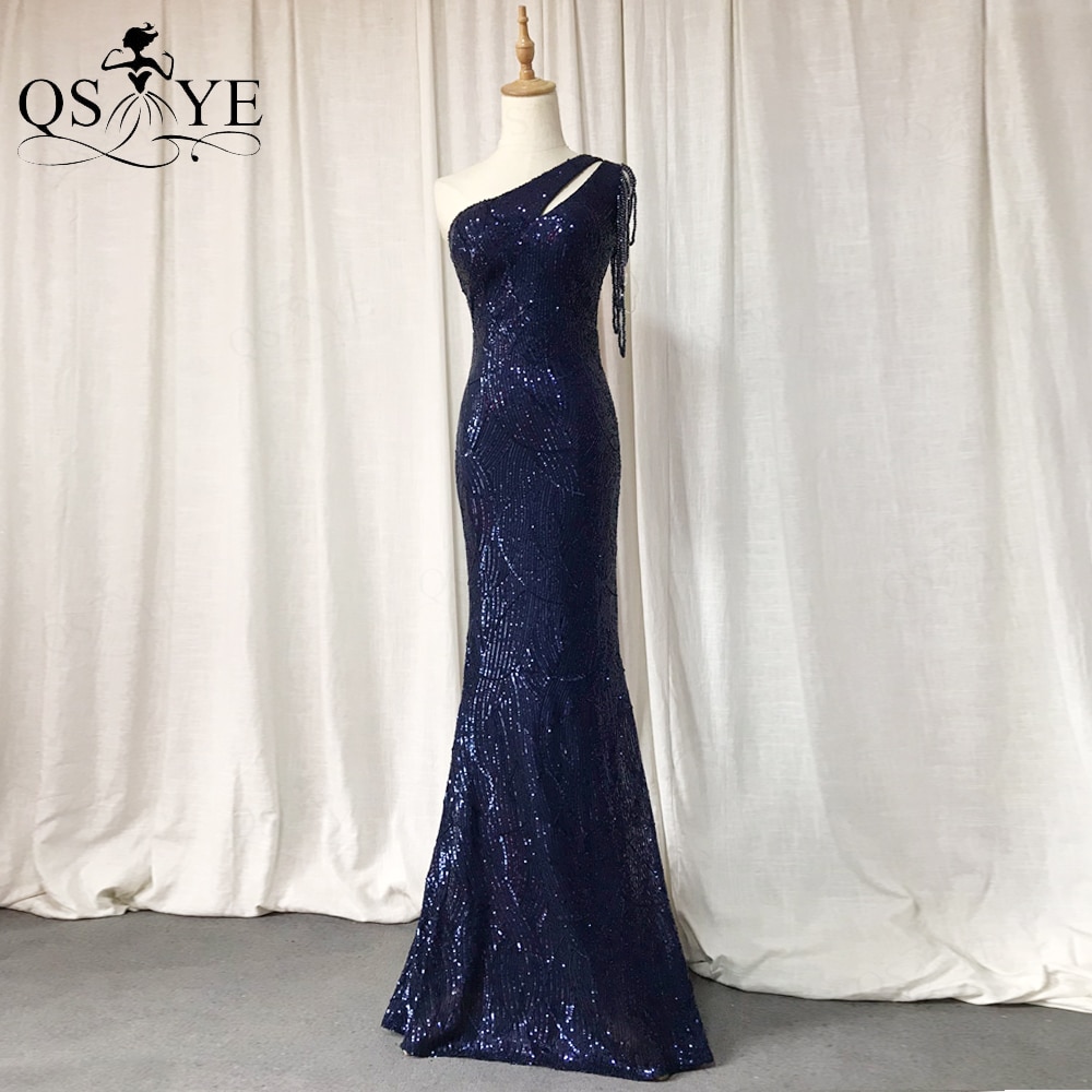 navy blue sequin evening gown