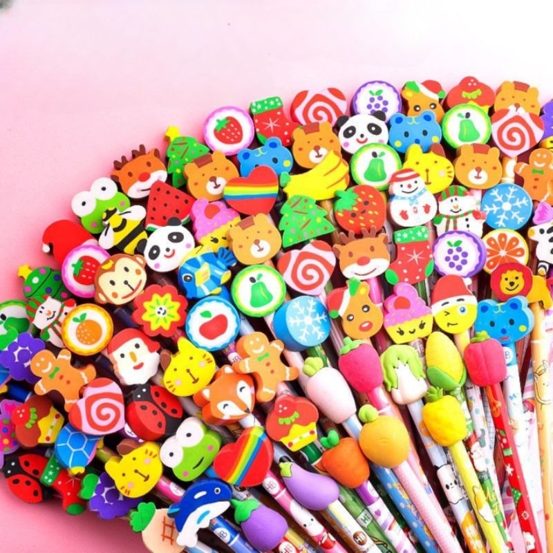 Set 5 Bút Chì Gỗ Cute Đầu Tẩy Hoạt Hình Đồ Dùng Học Tập Dễ Thương Văn Phòng Phẩm Quà Tặng Học Sinh StudyX