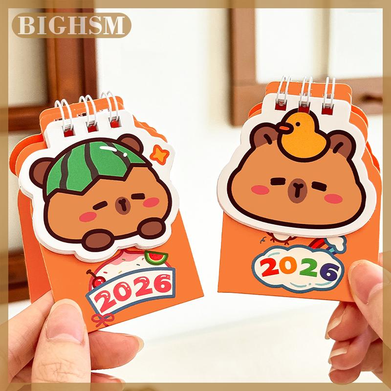 BIGHSM 2026 Mini Capybara Bàn Lịch Túi Xách Tay Hàng Ngày Memo Lịch Kế Hoạch Máy Tính Để Bàn Trang Trí Văn Phòng Phẩm Văn Phòng