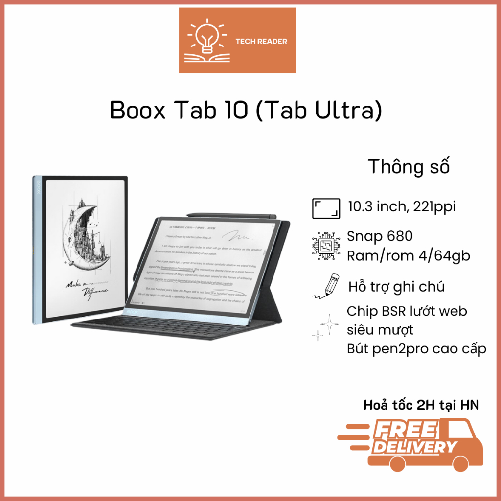 Máy đọc sách BOOX Tab 10 BOOX Tab Ultra cao cấp Likenew - Chip BSR lướt web siêu mượt