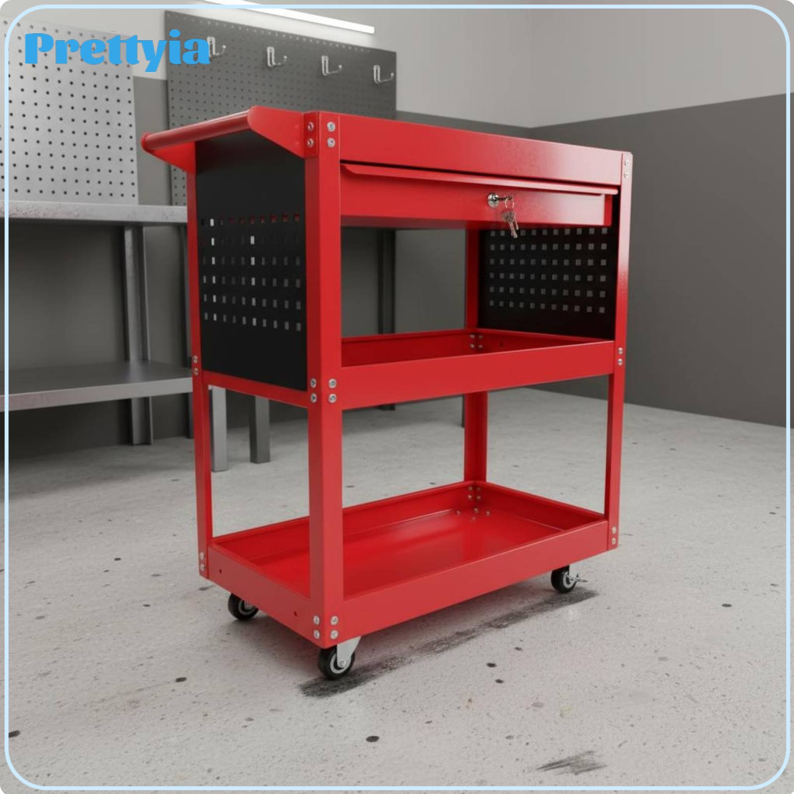 Prettyia Thickened Steel Plate 3-Tier Tool Cart High Load Capacity 3 Tier Rolling Tool Cart Multi-Functional Workshop Equipment for Mechanics, Technicians, DIY Enthusiasts, Garage, Art Studio Giá 4,251,706 Đồng*Miễn phí vận chuyển