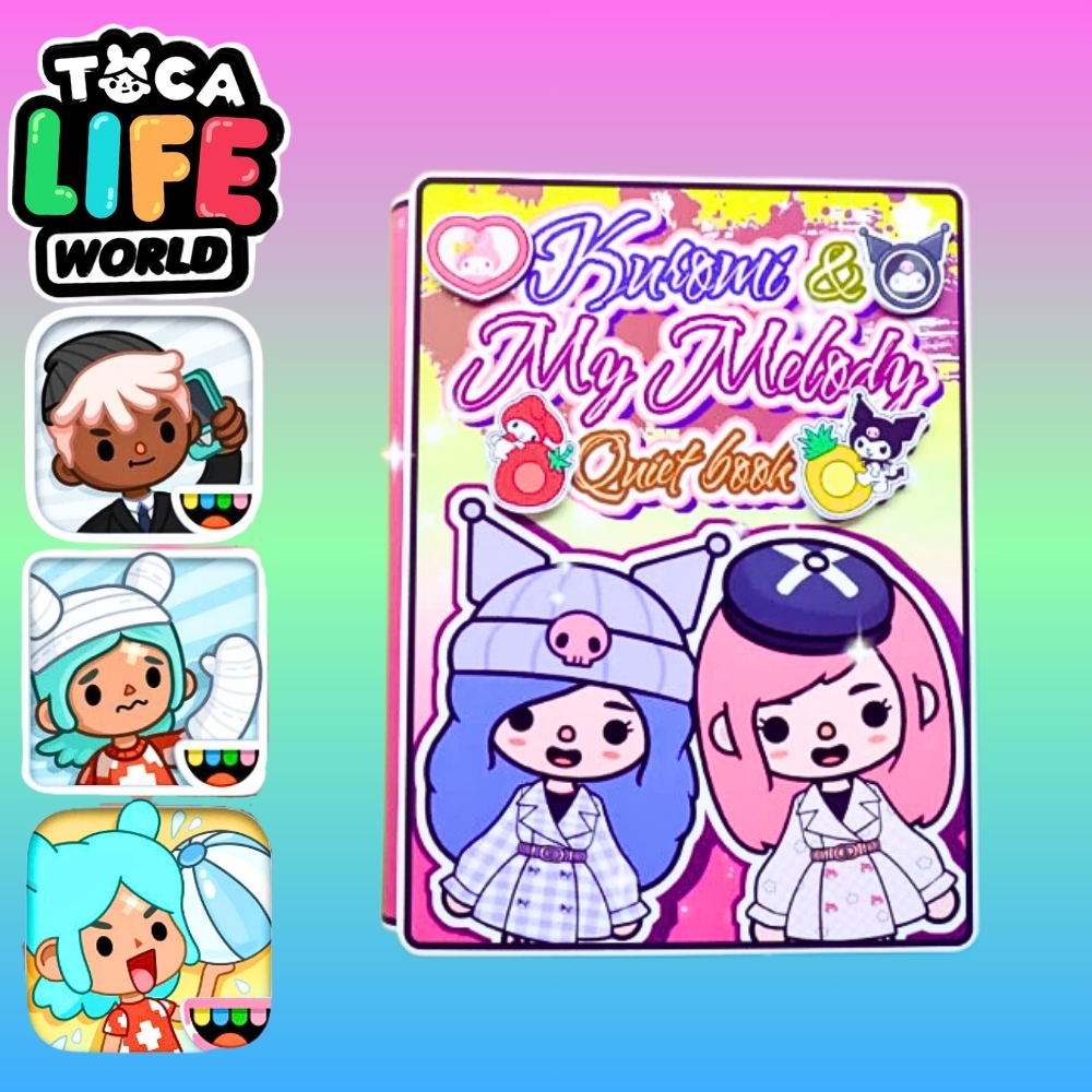 Kuromi Melody Book bóc dán Toca Boca đồ chơi giấy làm sẵn cho bé
