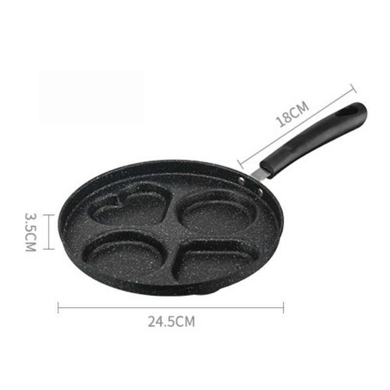 1pc 24cm 4 Holes Non-Stick Frying Pan Circular and Heart-Shaped Flat Bottomed Pan Hamburger Fried Eg
