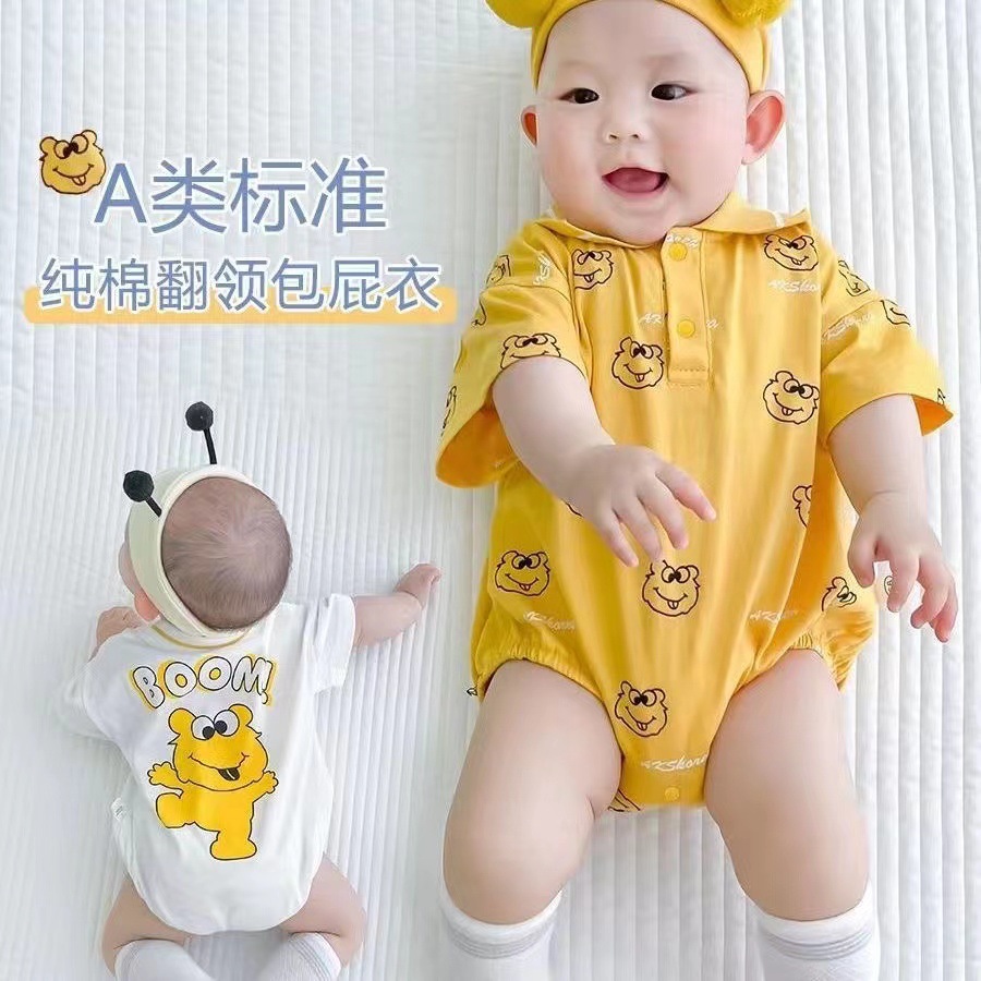 Bé ngắn tay Một mảnh Romper nữ bé mùa hè Romper sơ sinh 0 tuổi mỏng 1 quần áo mùa hè 3 đồ ngủ cotton 2 bé trai mới