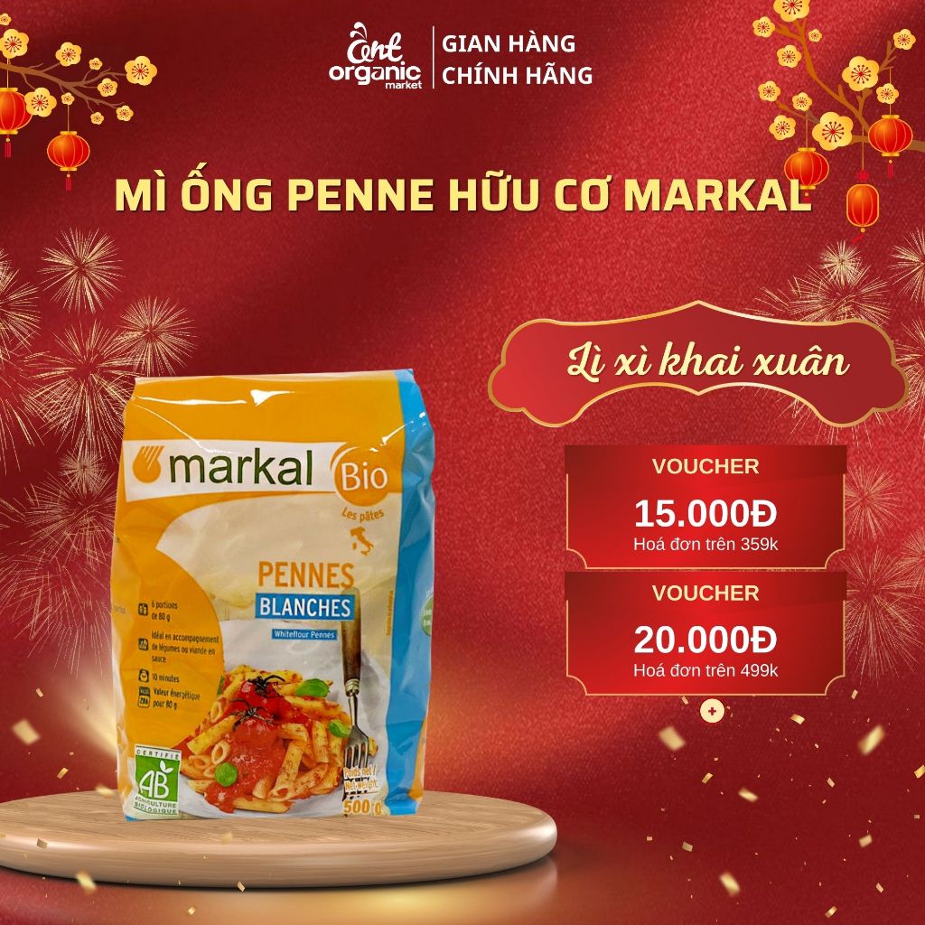 Mì ống penne trắng, lứt hữu cơ Markal 500g dai ngon tiện lợi nui xào ,chiên,ăn vặt