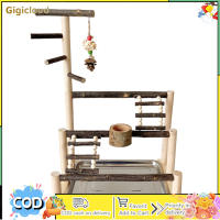 Bird Playground Parrot Natural Wood Perch Stand With Stainless Steel Tray Bird Play Gym Playpen With Ladder Feeding Cup For Parakeet Cockatiel