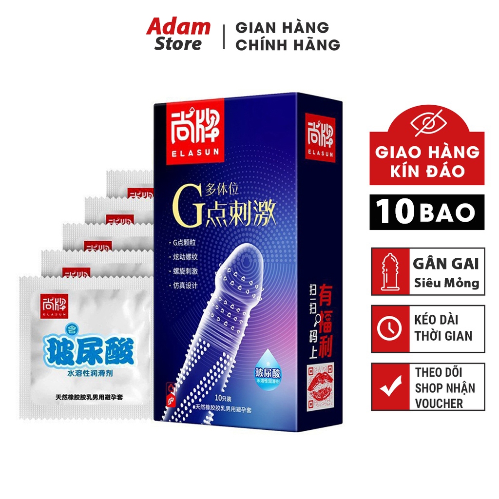 Bao cao su gai ELASUN hộp 10 cái, bcs gai siêu mỏng, bcs có gai kéo dài quan hệ