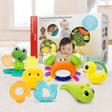 ⚘7-piece set infantino American Baby Tino Newborn Sensory Cognition Hand Grab Ball Teeth Bite Rattle Toy♩