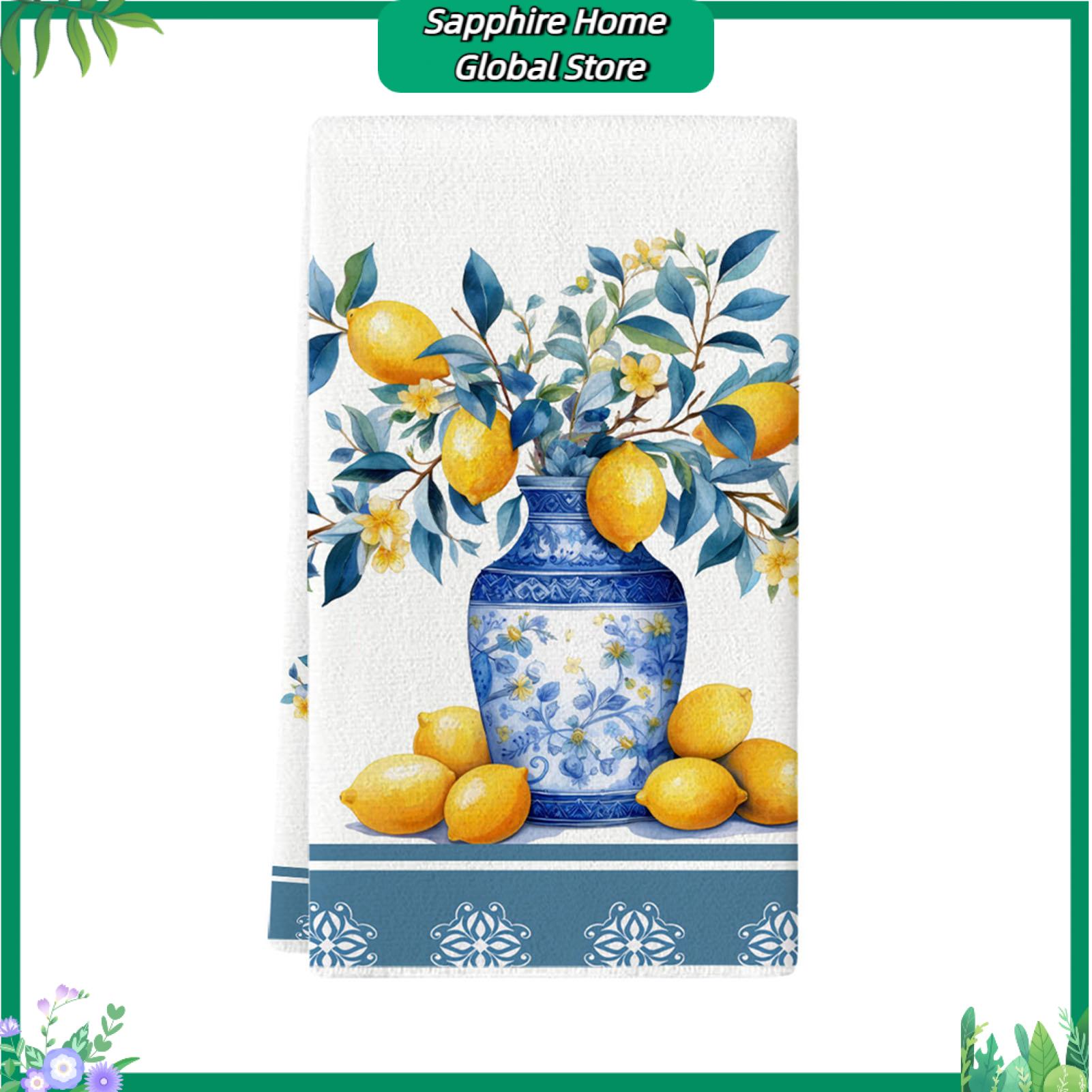 romaine Lemon Print Dish Towel Multi-purpose Kitchen Rag Lemon Kitchen Towel Microfiber Absorbent Dish Cloth Farmhouse Style Hand Towel for Kitchen Bathroom Party Decor – Quick Dry Durable Multipurpose