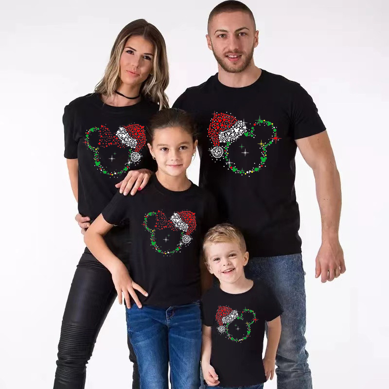 codÁo sơ mi mũ Giáng sinh Disney Mickey Minnie Head Xmas Party T-shirts Family Matching Dad Mom Kids Disneyland Trip Trang phục Quần áochristmas