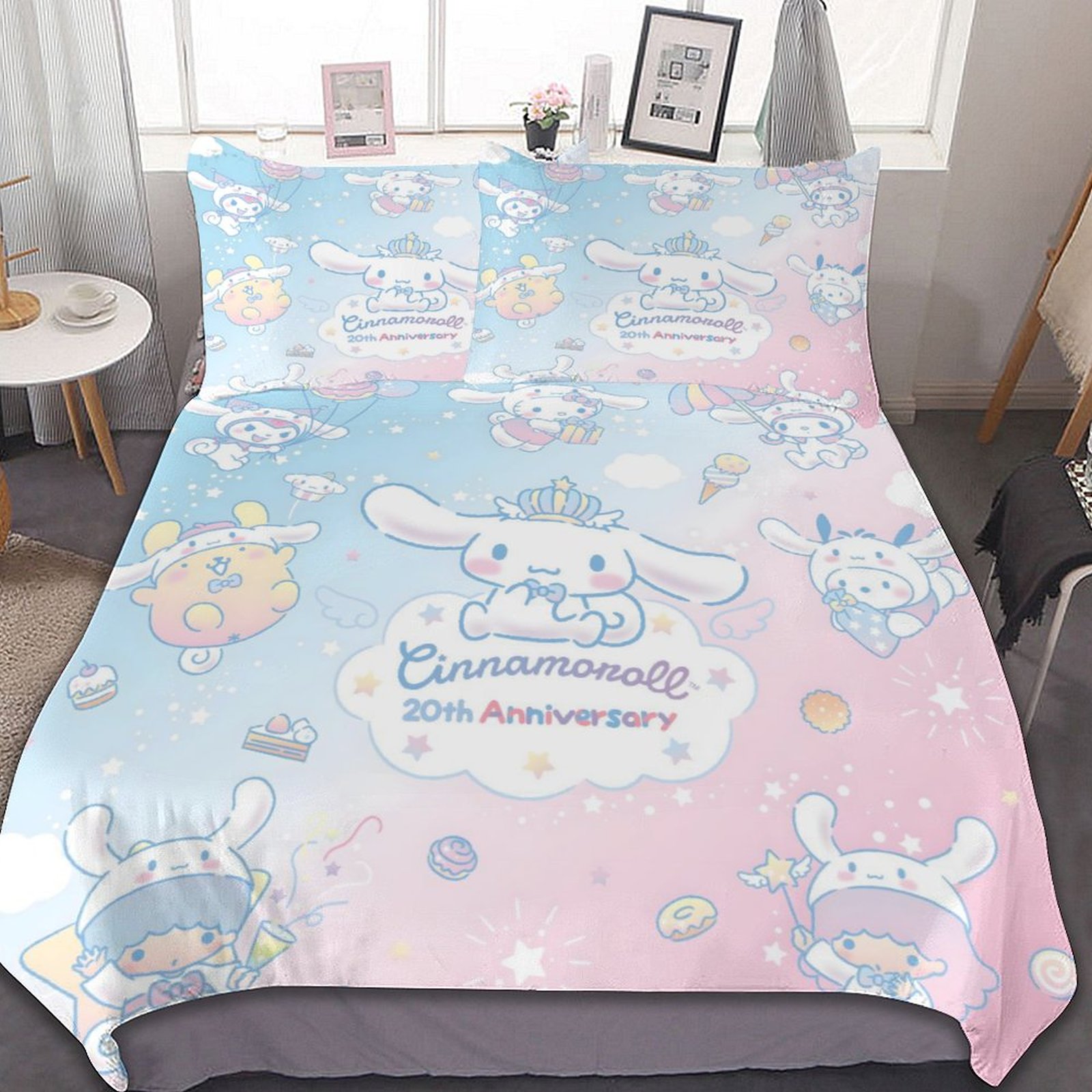 1 phim hoạt hình hoạt hình Sanrio Kawaii cinnamoroll bộ đồ giường ngủ Quilt Duvet cover Comforter Vỏ Gối Chăn Mền trẻ em bé trai giường
