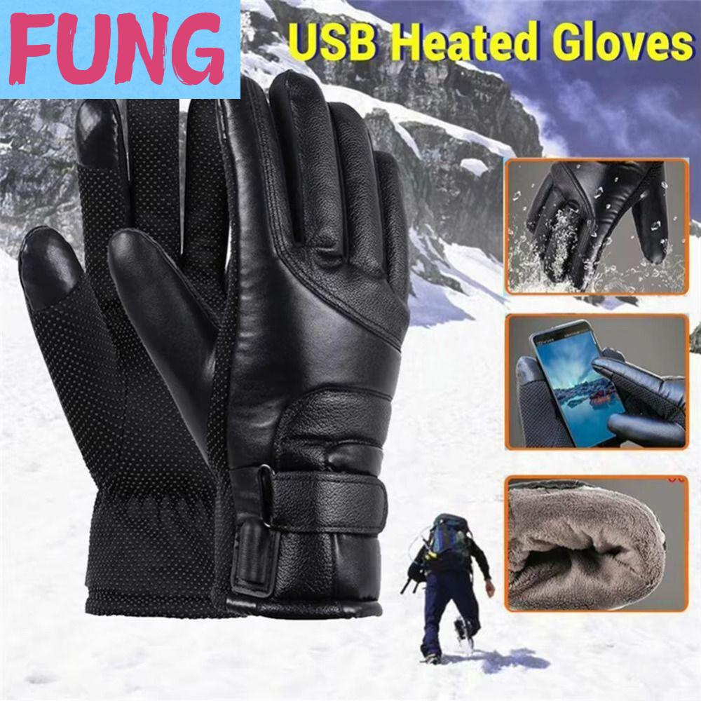 FUNG หน้าจอสัมผัส ถุงมืออุ่น USB ป้องกันน้ำ นิ้วเต็ม ถุงมืออุ่นไฟฟ้า นุ่มนวล ป้องกันลม ถุงมือฤดูหนาวที่อบอุ่น ปั่นจักรยาน ราคา 270 บาท*ส่งฟรี