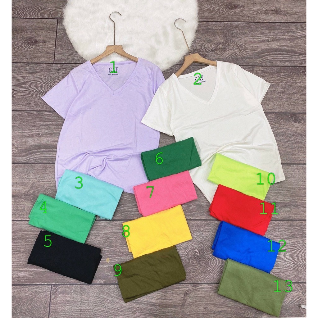 Áo thun trơn cổ tim kiểu dáng trẻ trung chất cotton