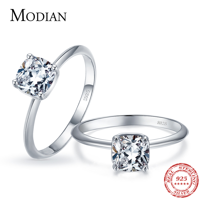 Modian 925 Sterling Silver Classic Sparkling Square AAAA Zircon Finger Ring For Women Wedding Engagement Fine Jewelry