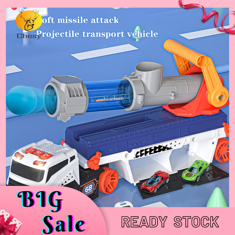 Missile Projectile Vehicle Toys With Sound Lights Catapult Shell Transport Truck With 4 Cars And 6 Balls Birthday Gifts For Kids ราคา 656 บาท*ส่งฟรี