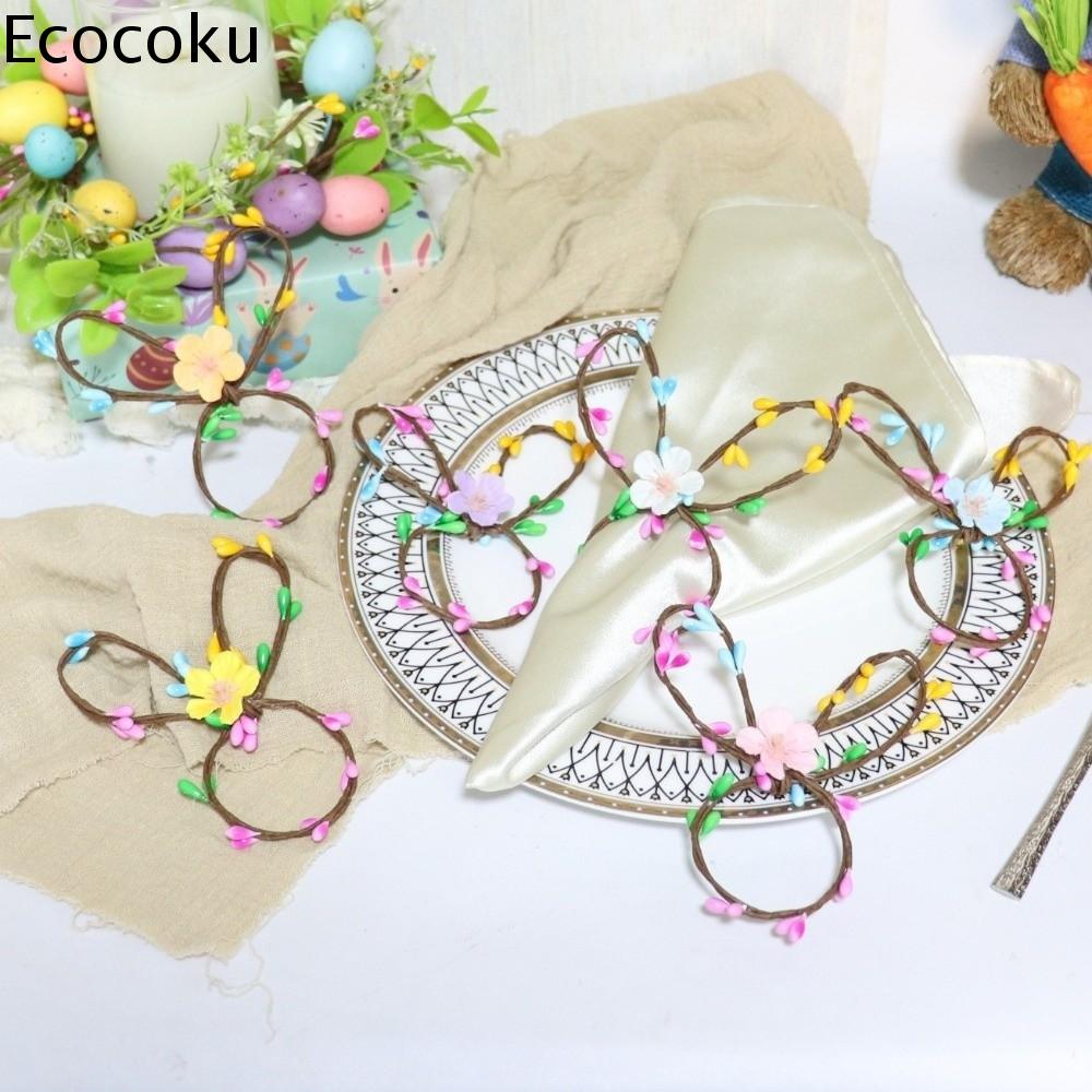 ECOCOKU 5PCS Phim hoạt hình Vòng khăn ăn Phục Sinh Thiết kế thỏ Hài hước Khóa khăn ăn lễ hội Sáng tạo Có thể tái sử dụng Giá đỡ khăn giấy Trang trí tiệc vườn