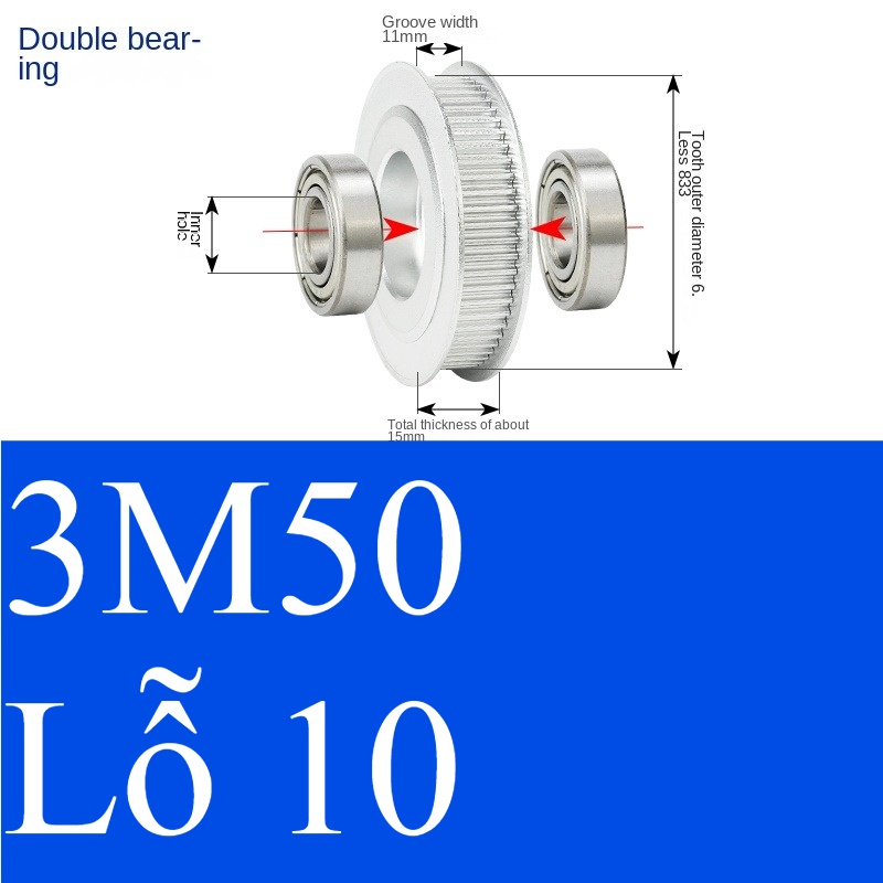 Bánh Răng Đồng Bộ răng 11 10 | 3M 50 Răng Guangfa - Răng Căng, Rãnh 11/16/21mm, Có Ổ Bi, Lỗ 5-17mm, Nhôm, Hướng Dẫn Công Nghiệp
