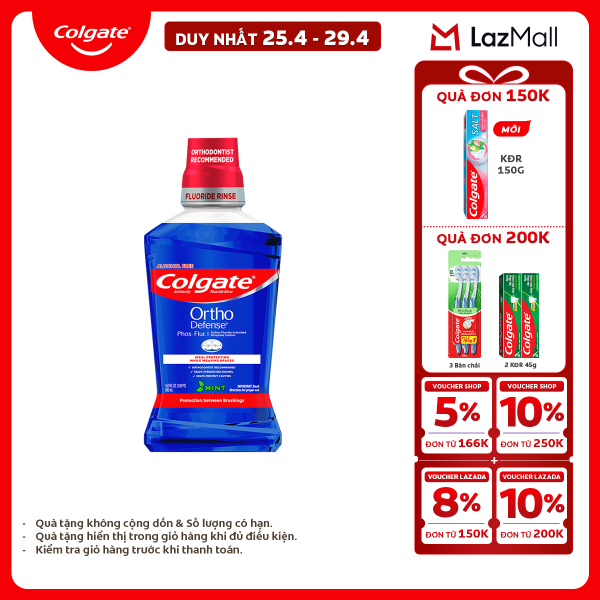 [Chỉ 25-29.4_X2 Voucher giảm 20%] Nước súc miệng Colgate Ortho với công thức chuyên biệt cho người niềng răng 500ml