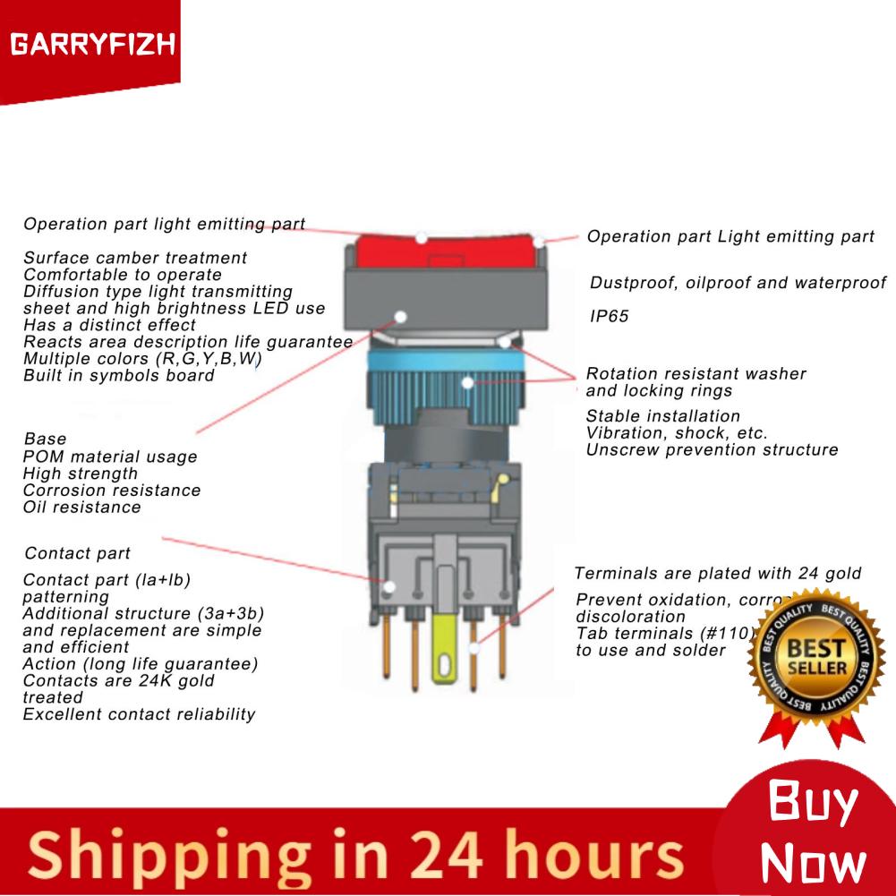 GARRYFIZH Self Locking สวิทช์สารหน่วงไฟ 12V Silver Contacts ABS + ทองเหลือง Micro สี่เหลี่ยม Push ปุ่มสวิทช์สำหรับอุปกรณ์อัตโนมัติ ราคา 1,986 บาท*ส่งฟรี