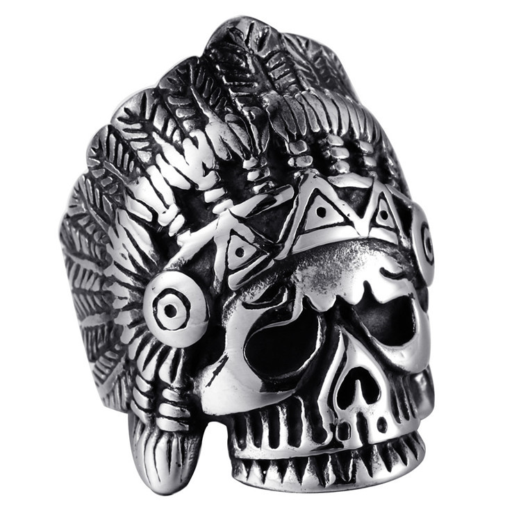 [aishang shop] Accessories Titanium Steel Indian Portrait Ring Domineering Vintage Punk Style Stainless Steel Skull Ring