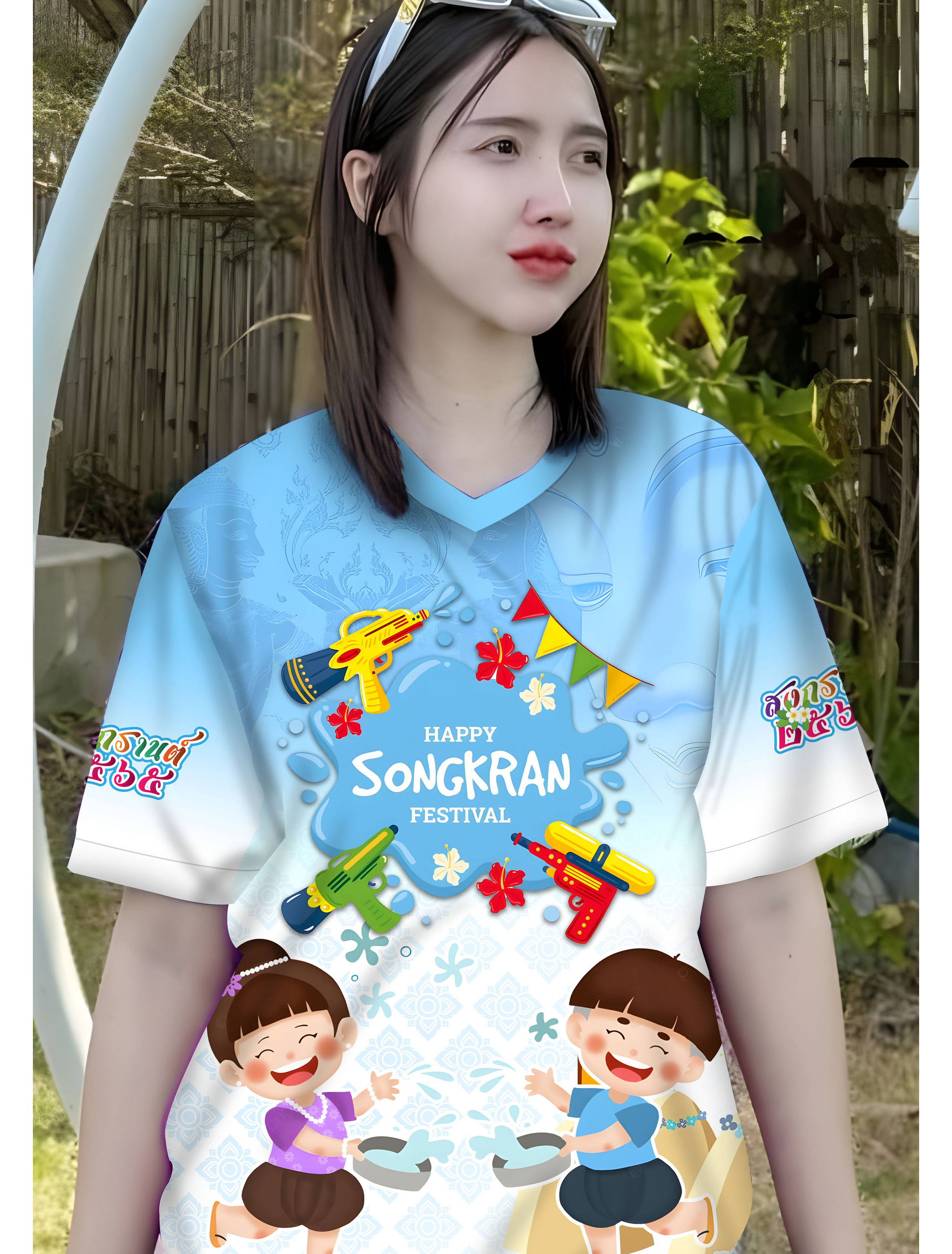 เสื้อยืดลายสงกรานต์ใหม่ พิมพ์ลายสงกรานต์ แฟชั่นสำหรับผู้ชายและผู้หญิง แขนสั้น คอวี หลายไซส์ หลายสี ผ้ากีฬา เสื้อยืดสงกรานต์ เอ็กซ์คลูซีฟ ราคา 100 บาท*ส่งฟรี
