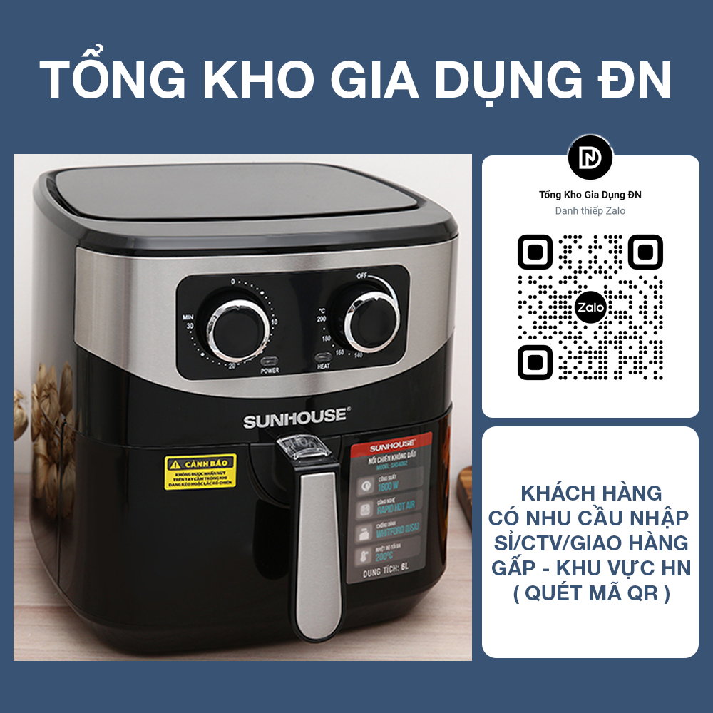 Nồi chiên không dầu 6l sunhouse shd4062 - bảo hành 12 tháng