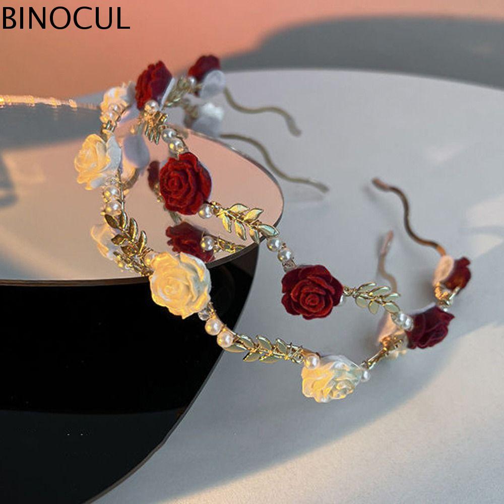 BINOCUL Thanh lịch Phong cách Pháp Cổ điển Khuyên tóc trang điểm Băng đô đám cưới brid Băng đô rửa Băng Đô Hoa Dụng cụ bện tóc Hoa Băng Đô Hàn Quốc Ngọc Trai Vòng tóc nữ Băng Đô Hoa Hồng