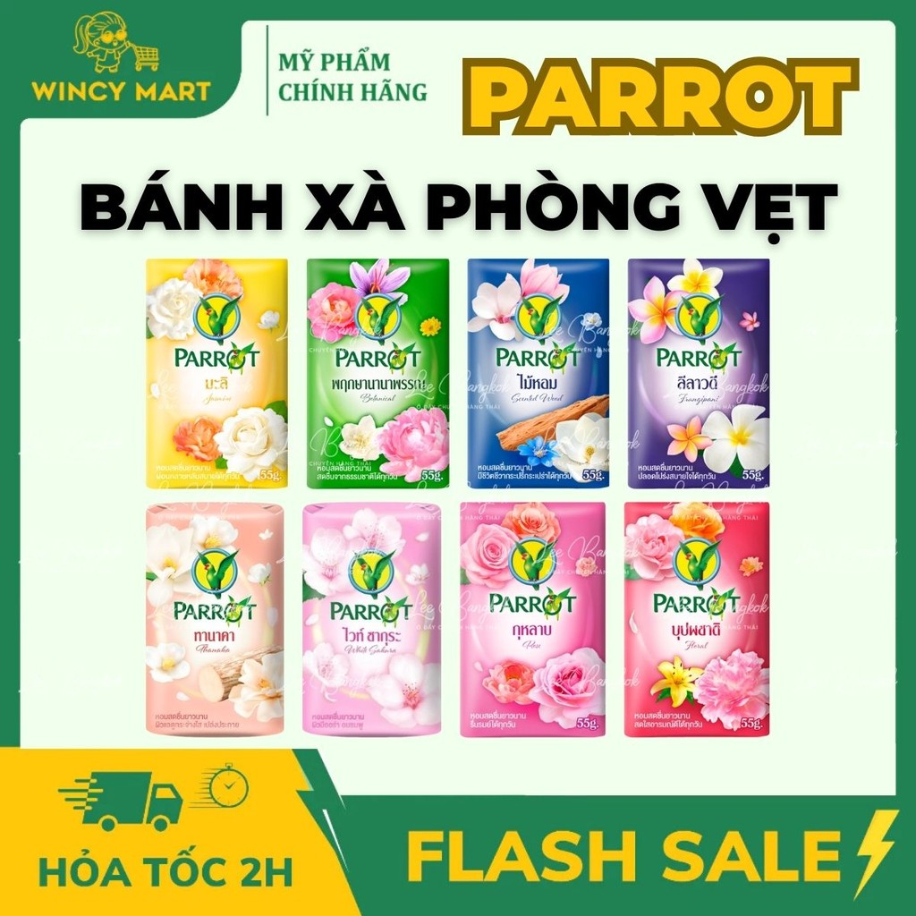 [CHUẨN THÁI] Lốc 6 Xà Bông, Xà Phòng Cục Con Vẹt Parrot Natural Soap Lưu Hương Lâu Botanicals, Sakura 55g - LEEBANGKOK