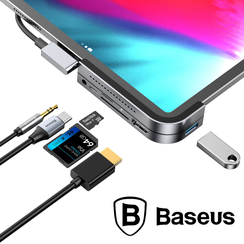 BASEUS iPad Mac Type C Laptop HUB Converter Tablet Adapter Bend Angle No.7 Type-C 6 in 1