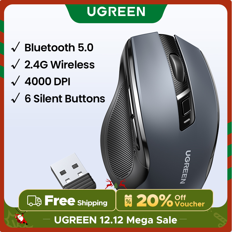 UGREEN chuột Bluetooth 2.4G chuột không dây Wireless Mouse Ergonomic Silent Mouse 4000DPI for MacBook Tablet Laptop Computer Desktop PC Model: 90855