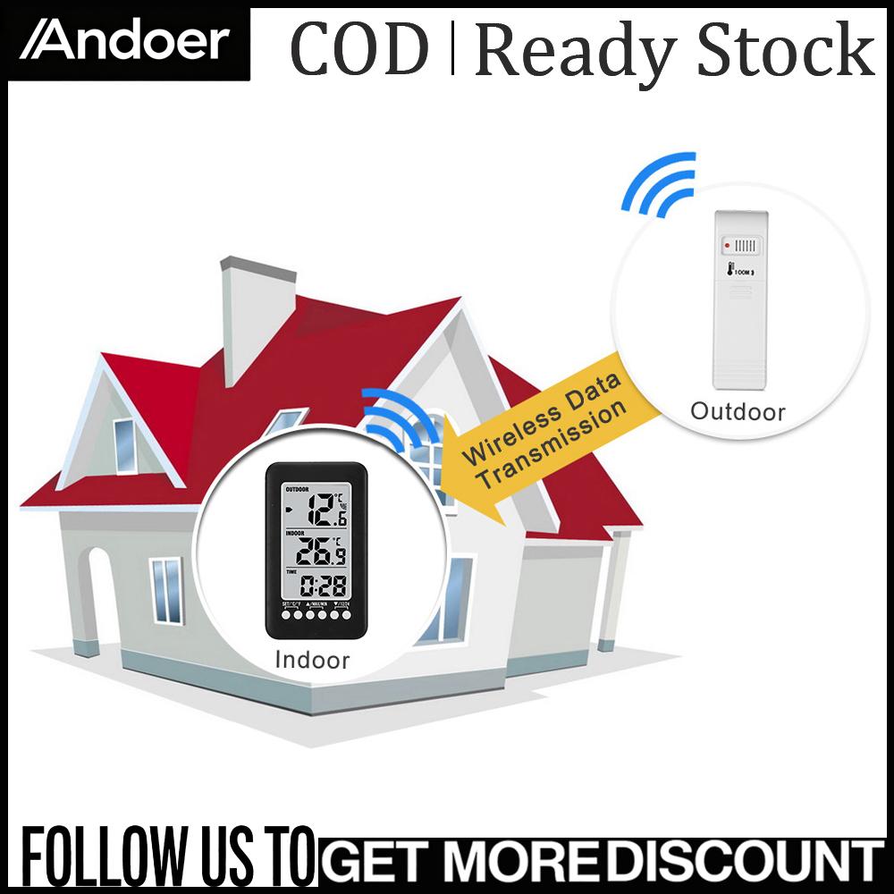 Andoer LCD ℃/°F เครื่องวัดอุณหภูมิในร่ม/กลางแจ้งไร้สายดิจิตอลนาฬิกาเครื่องวัดอุณหภูมิพร้อมเครื่องส่งสัญญาณ ราคา 516 บาท*ส่งฟรี