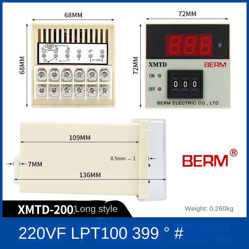 Bộ Điều Khiển Nhiệt Độ XMTD-2001/2002 - Nhiệt Kế Số 220V/380V, Hỗ Trợ K, E, PT100, CU50 - XMTD-2002 PT100 399c