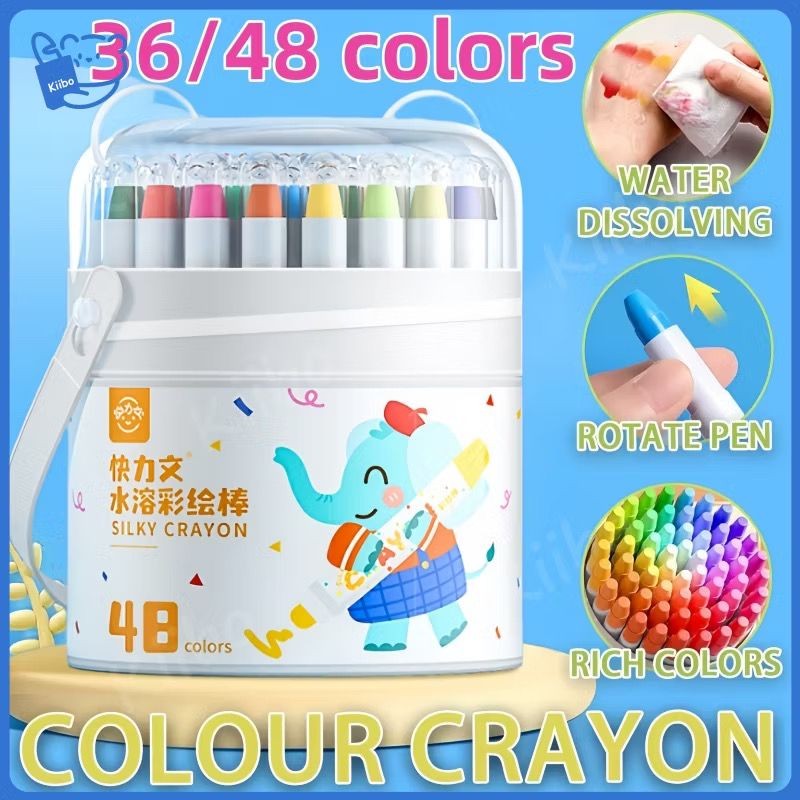 Non toxic crayons kids silky colorful buckets coloring tool set easy wash washable 24/36/48 colors