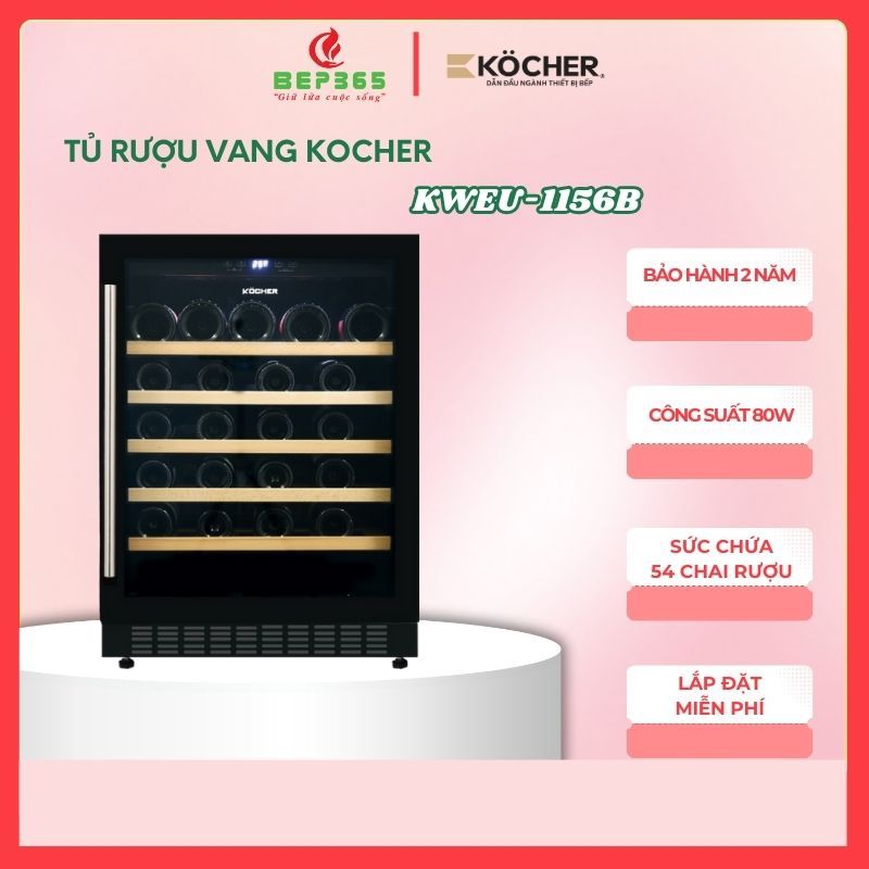 Tủ Bảo Quản Rượu Kocher KWEU-1156B – Sức Chứa 54 Chai – Công Nghệ Làm Lạnh Khí Nén