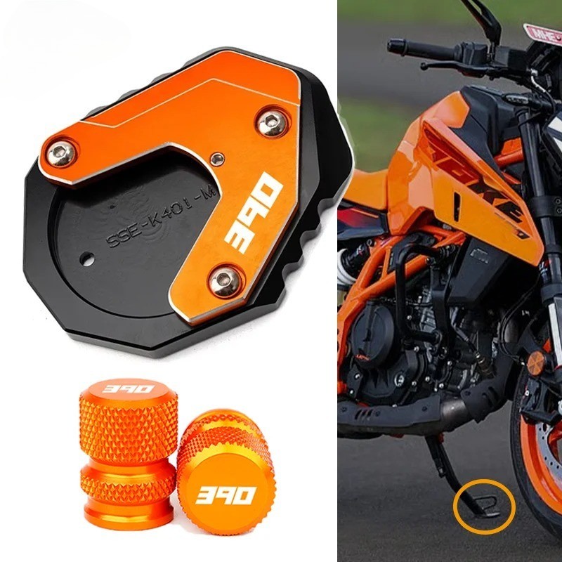 For KTM Duke390 RC390 390 ADVENTURE Duke RC 390 Motorcycle CNC Kickstand Side Stand Enlarge Pad Extension Plate Tire Valve Caps Giá 313,176 Đồng*Miễn phí vận chuyển