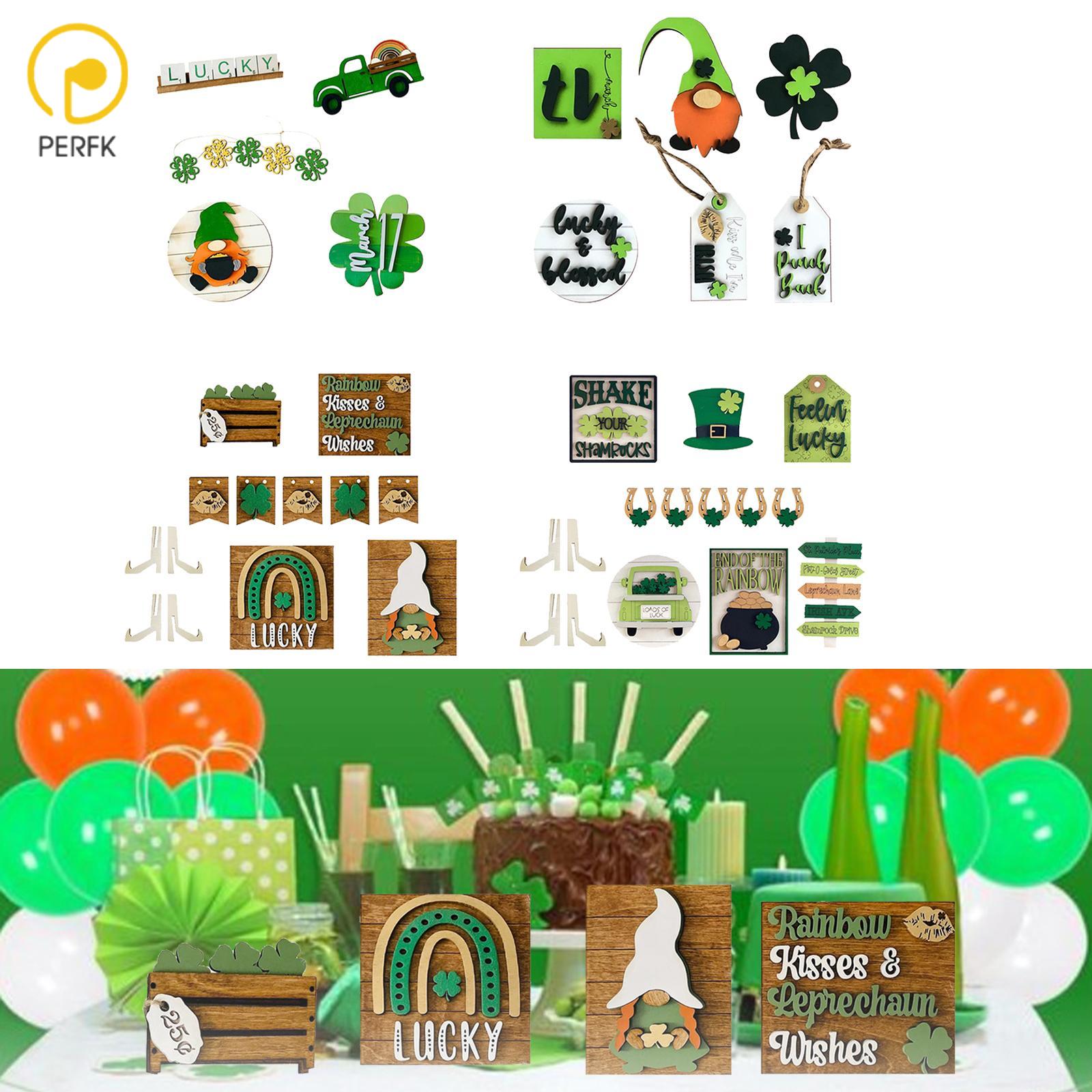 โมเดลฟิกเกอร์ อาร์ตทอย กล่องสุ่มของสะสม ของเล่นและโมเดลสะสม Perfk ST Patrick’S Day Decorations Tiered Tray Decor Set for Party Supplies Restaurant