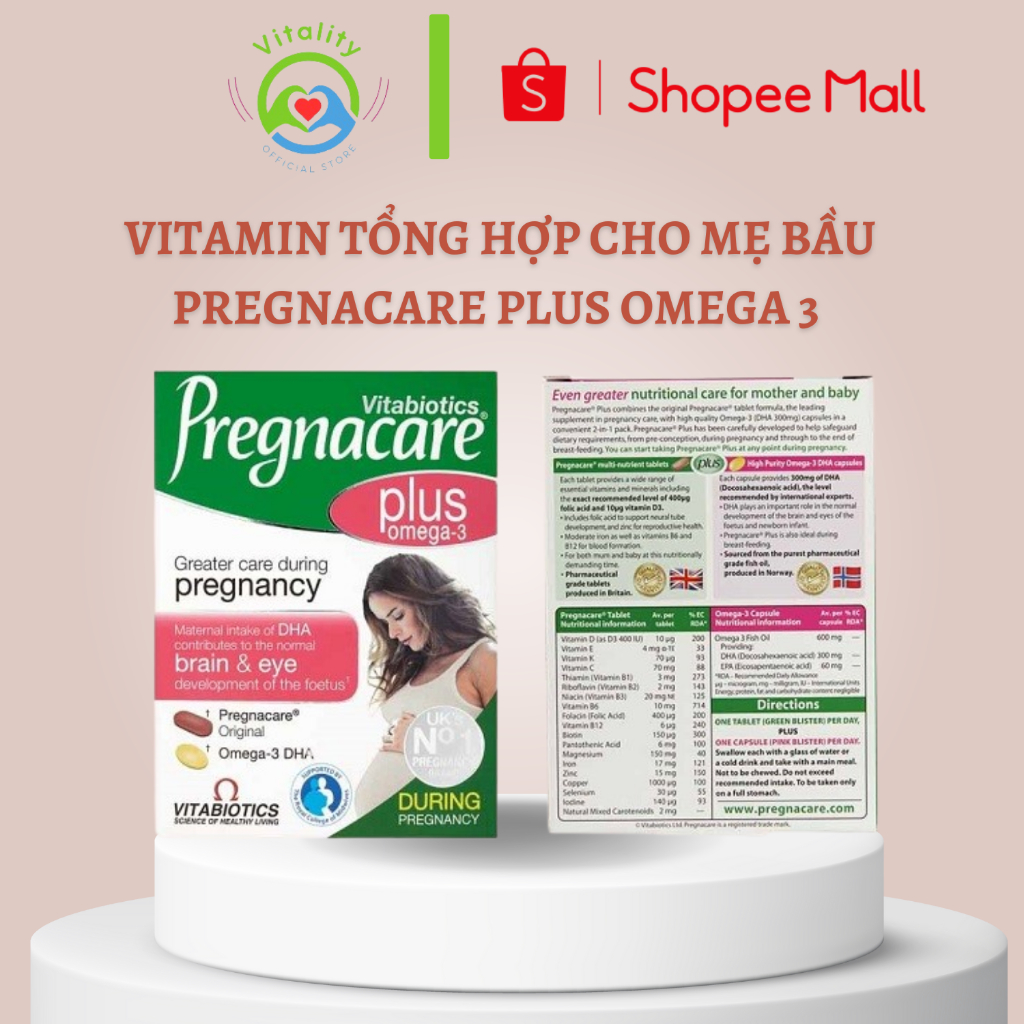 Vitamin tổng hợp cho mẹ bầu Pregnacare plus omega 3 bổ sung khoáng chất hộp 56 viên