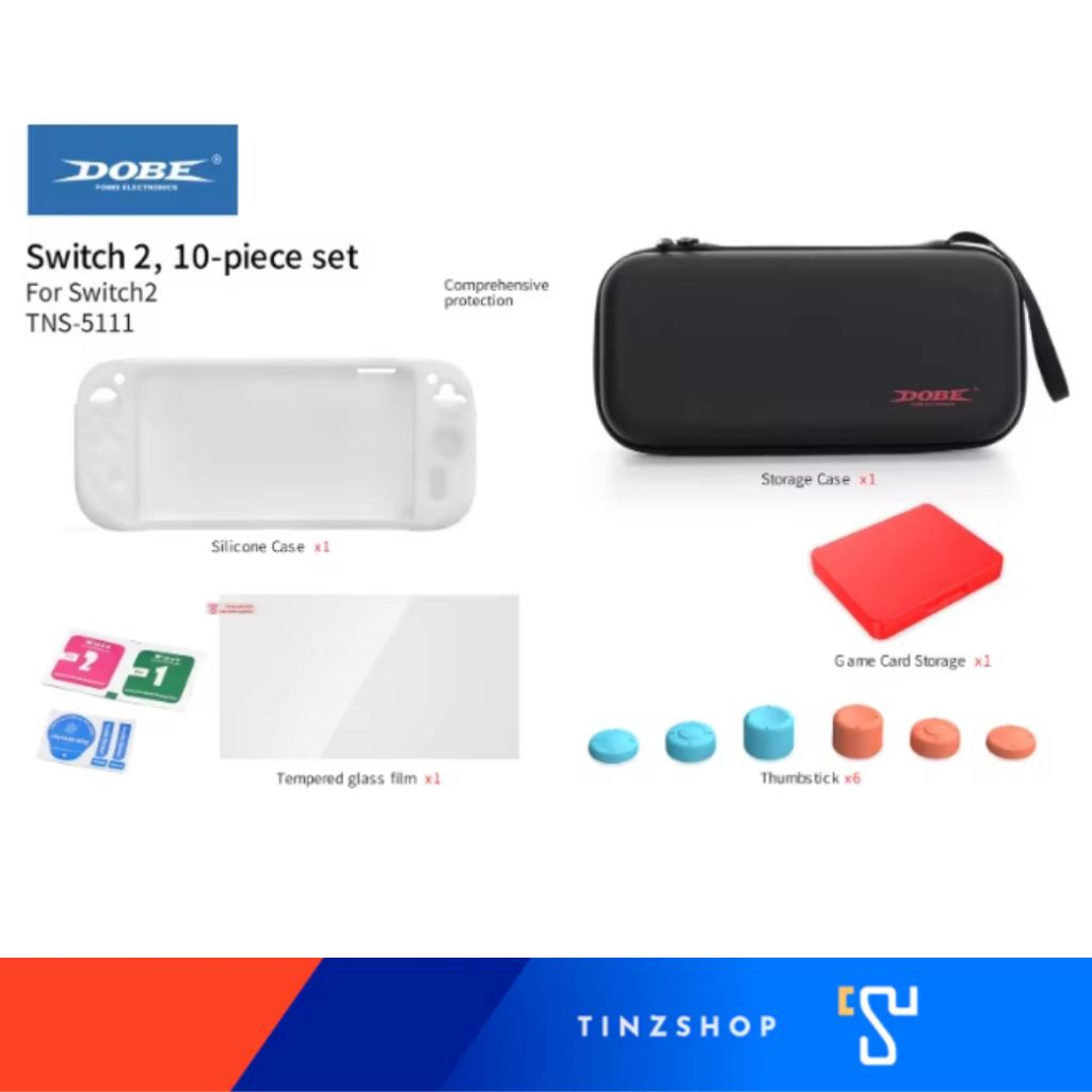 [Switch2] Dobe Tns-5111 10in1 Accessory Set for Nsw2 Includes a Bag, Case, Film, Button Covers, and Game Cartridge Holder. ราคา 589 บาท*ส่งฟรี