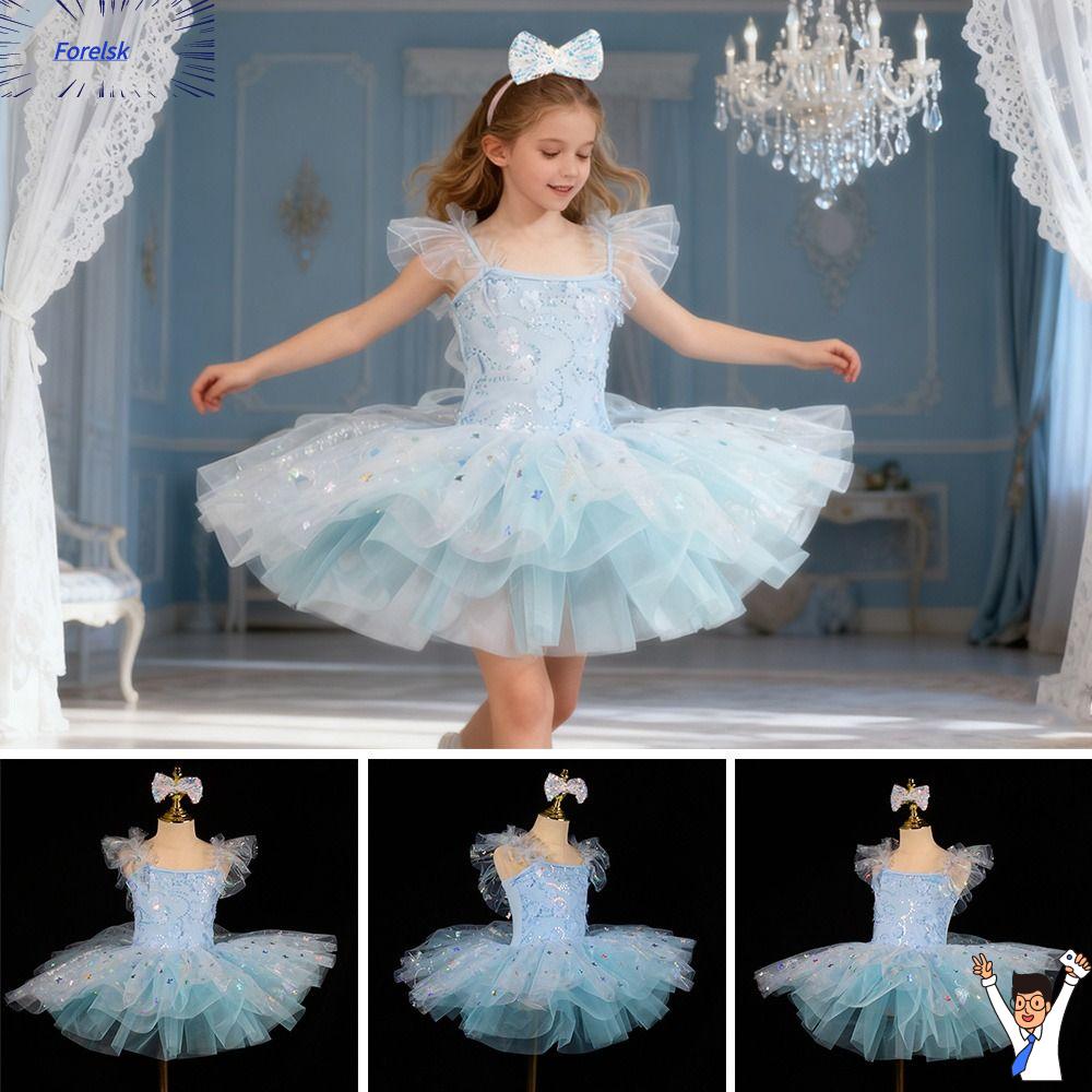FORELSK Hoa Váy ballet cho trẻ em Đầm sequin Hiện đại Quần áo biểu diễn Thời trang Váy tiệc Váy công chúa Bé gái