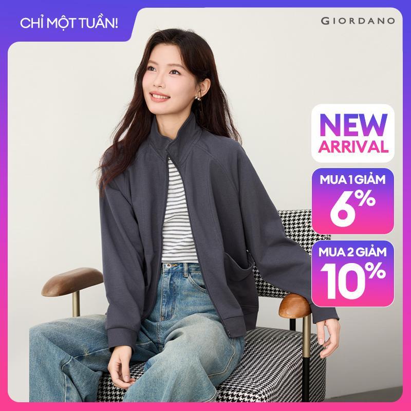 GIORDANO Women Jackets 100% Cotton Seam Detail Jackets Stand Collar Raglan Sleeve Fashionable Casual Relaxed Jackets 13376864
