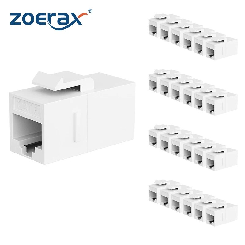 Zoerax RJ45 CAT6 khớp nối Keystone cái sang cái chèn Coupler, UTP Cat6 Keystone khớp nối nội tuyến Trắng