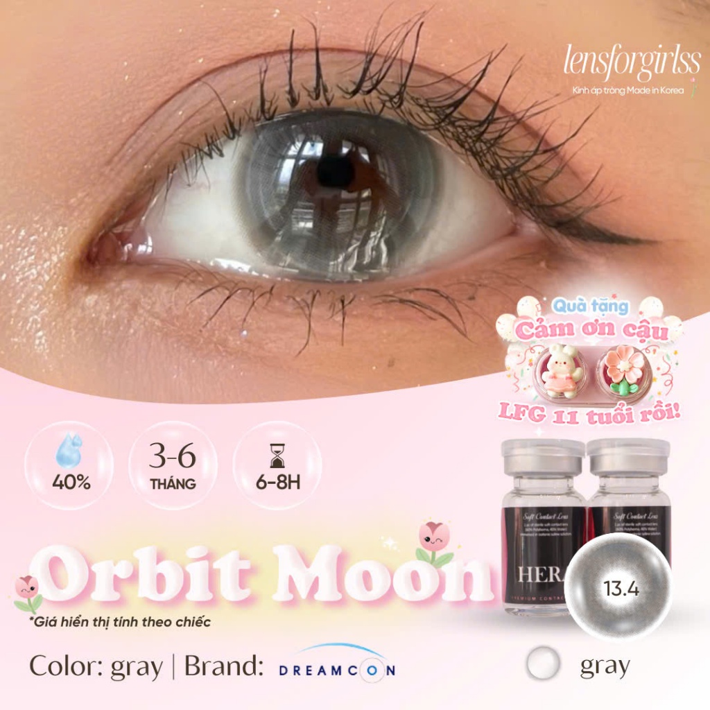 Kính áp tròng sz GIÃN TRÒNG hack mắt ORBIT MOON GRAY chính hãng HERA | Lens cận | LENSFORGIRLSS