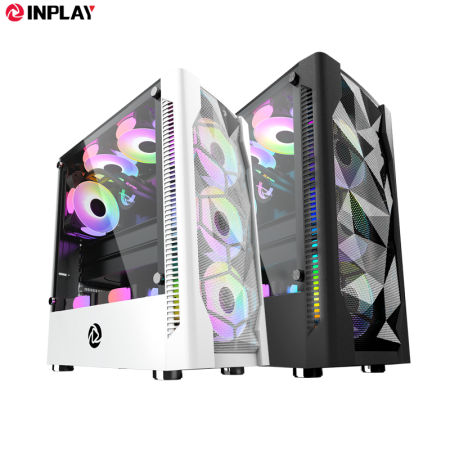 Inplay Meteor 03 Gaming Computer Case, Black/White Tempered Glass