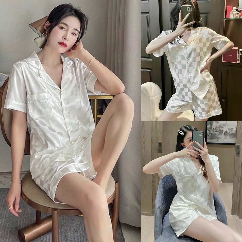 Bộ Mặc Nhà, Pijama Lụa, Bộ Ngủ Nữ Mùa Hè Áo Cộc Tay Quần Đùi Chất Liệu Lụa Gấm Thiết Kế Siêu Xinh Sang Trọng - SIKY BN11