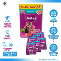 Whiskas Pouch 6pcs 80g - Makanan Kucing Basah Hemat Box - Tuna Mackarel Junior Adult