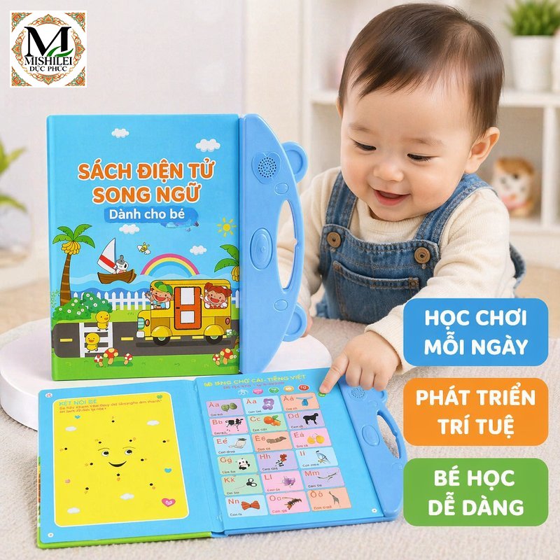 Mishilei Sách nói điện tử song ngữ Anh Việt cho bé Audio book tương tác học từ vựng phát âm chuẩn pin sạc hình ảnh màu