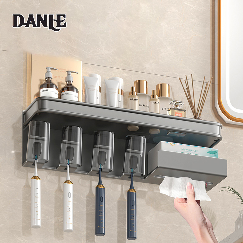 Multifunctional toothbrush rack without punching gun ash mouthwash cup bathroom storage paper towel holder wall storage rack ราคา 447 บาท*ส่งฟรี